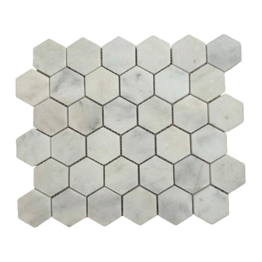 2 Inch Hexagon White Honed Marble Mosaic Tiles