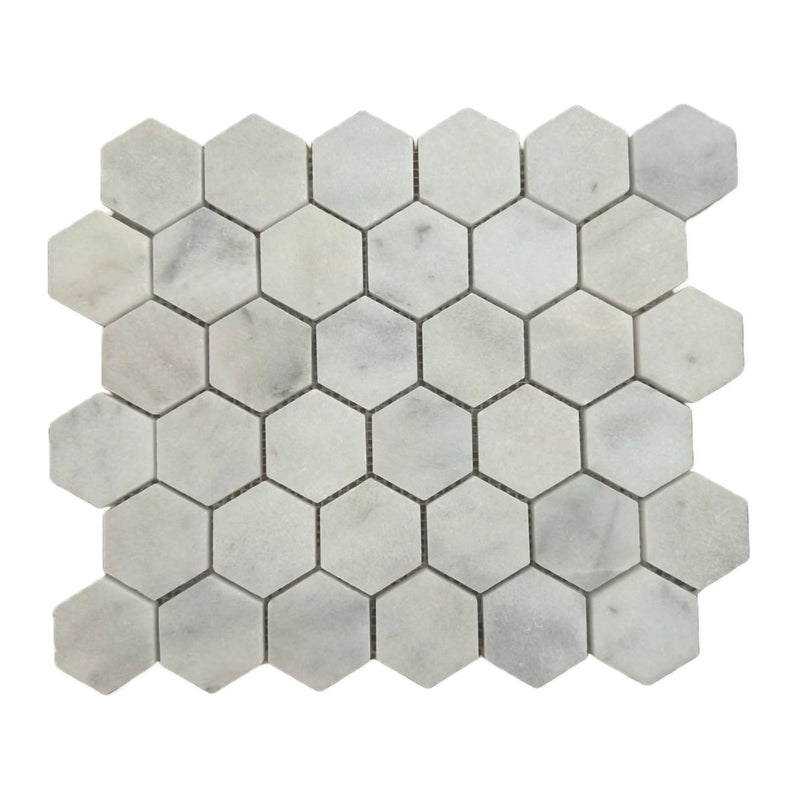 Carrara White Honed Marble Hexagon Mosaic Tiles 48x48