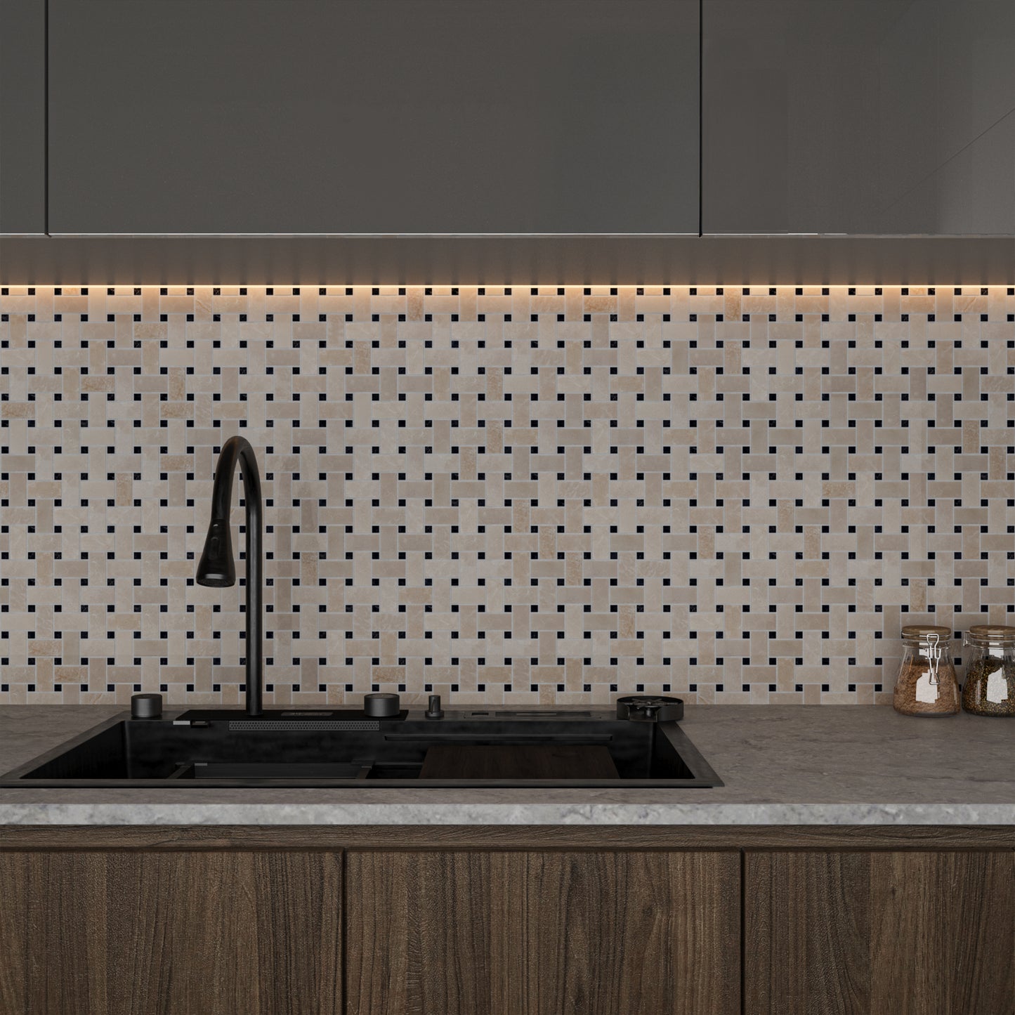 Basket Weave Beige Polished Marble Mosaic Tile