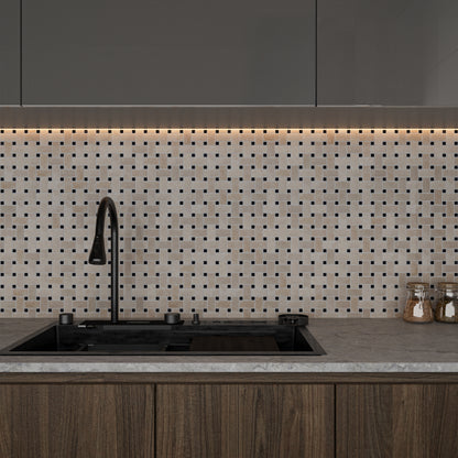 Basket Weave Beige Polished Marble Mosaic Tile