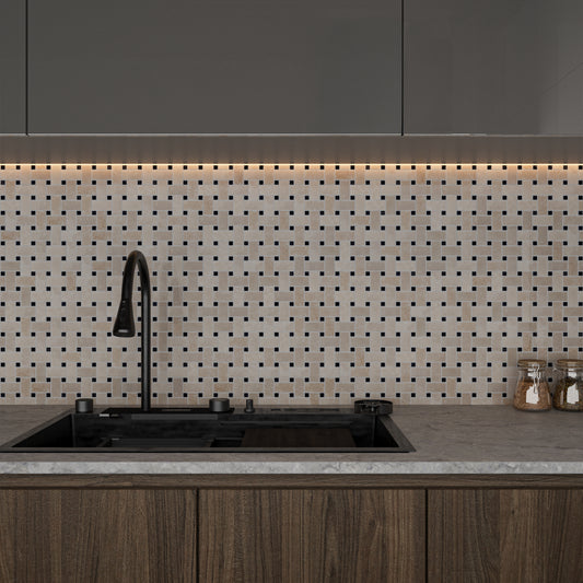 Basket Weave Beige Polished Marble Mosaic Tile