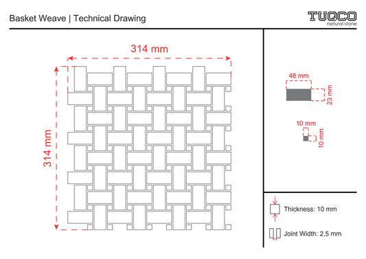 Basket Weave Travertine Polished Marble Mosaic Tile