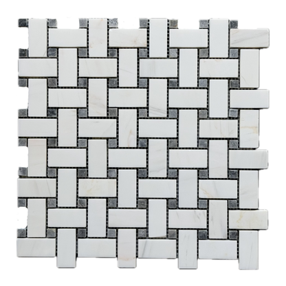 Dolomite - Platinum Grey Polished Marble Basket Weave Mosaic Tile