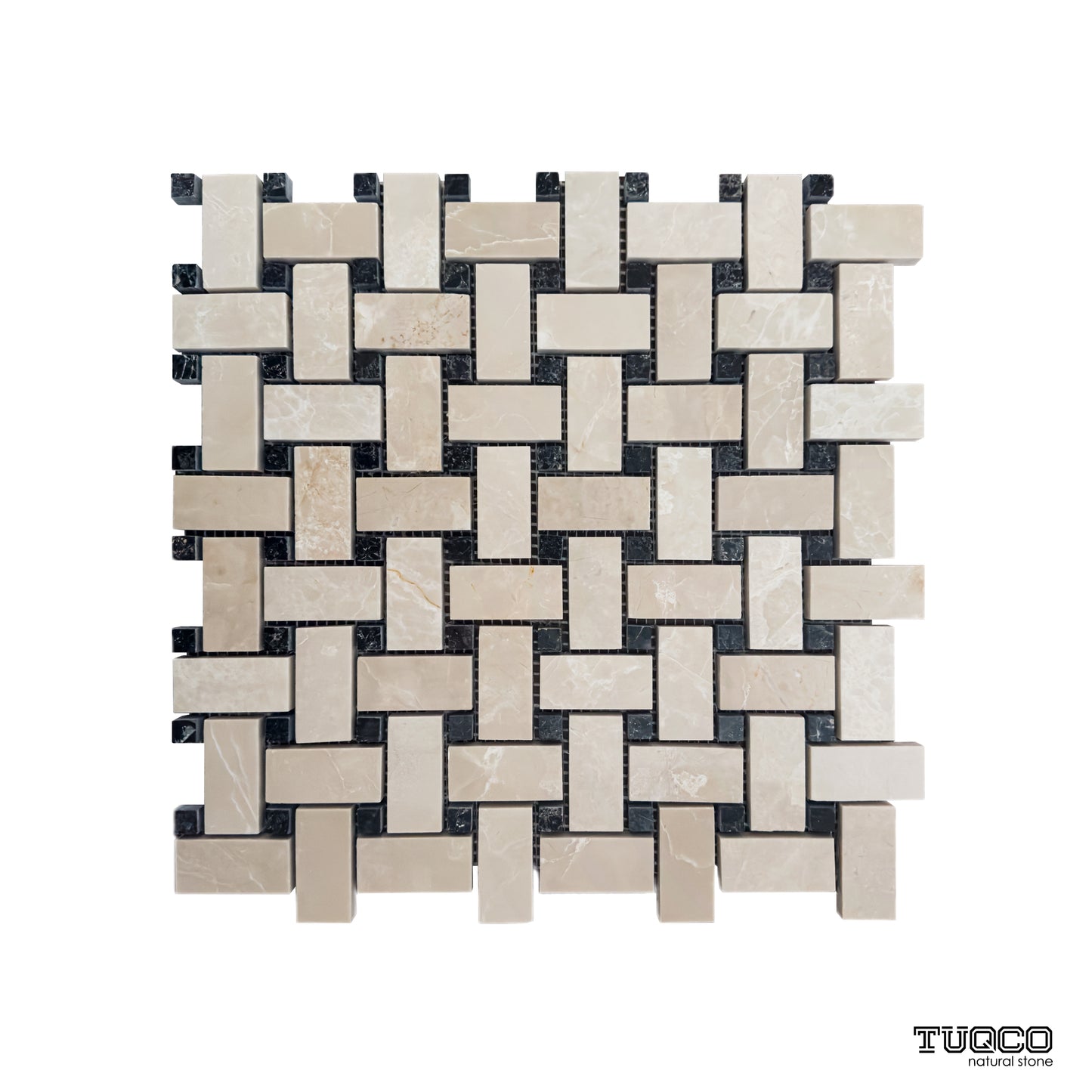 Basket Weave Beige Polished Marble Mosaic Tile