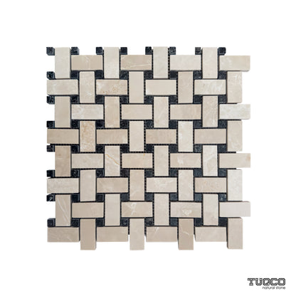 Basket Weave Beige Polished Marble Mosaic Tile