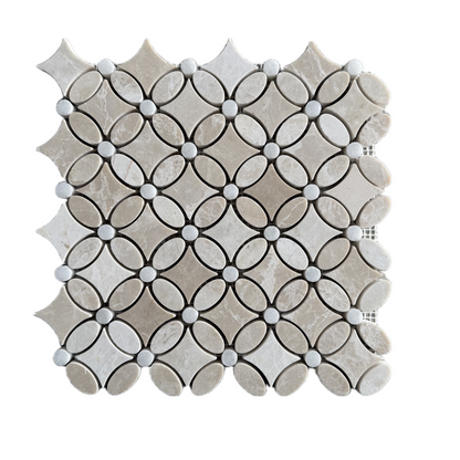 Mosaic tile with a geometric pattern on a white background
