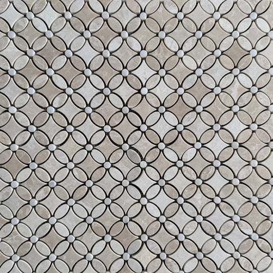 Belgravia Beige Polished Marble Flower Mosaic Tiles