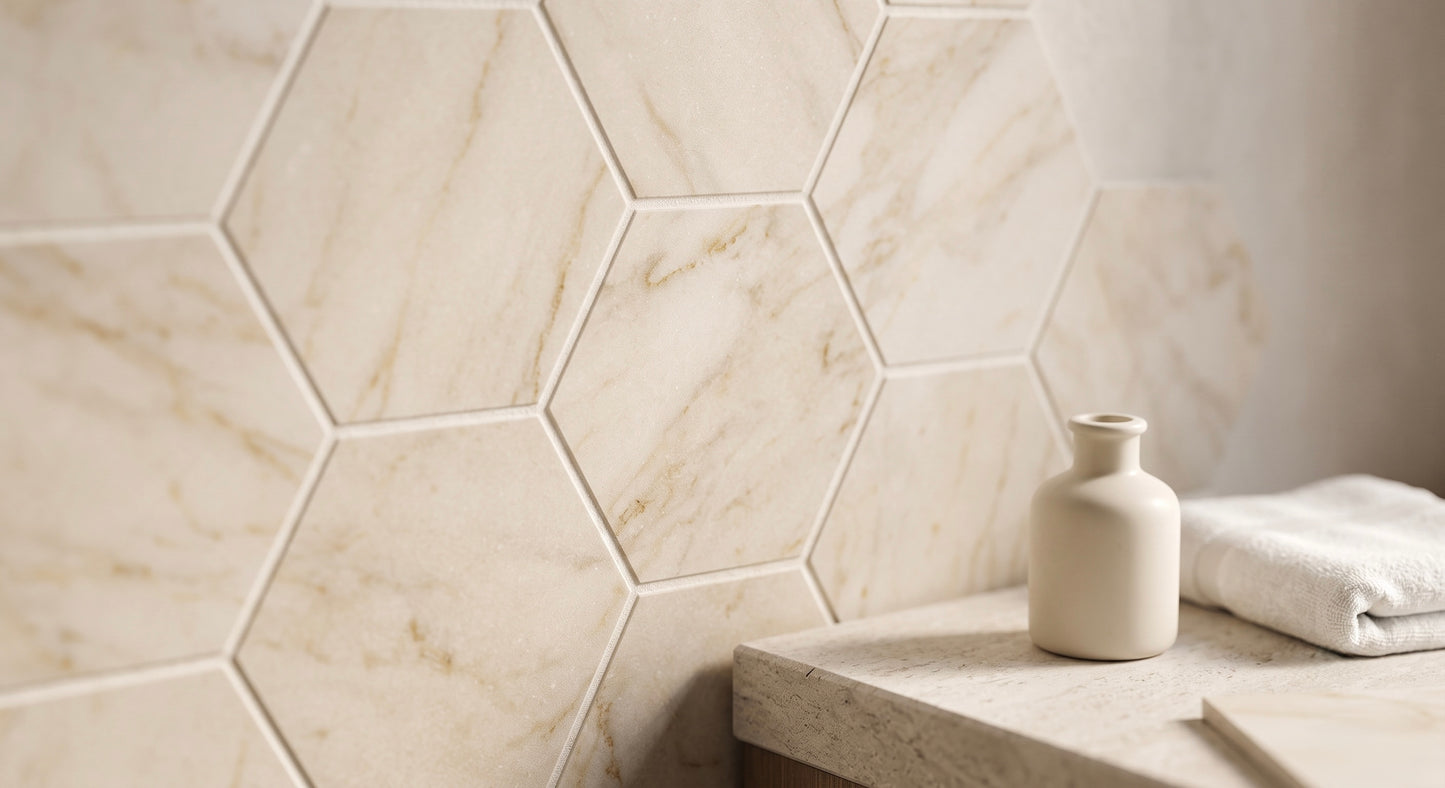 Calacatta Sugar Honed Marble Hexagon Wall & Floor Tiles
