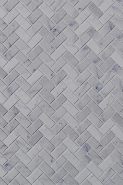 Carrara White Tumbled Marble Herringbone Mosaic Tiles
