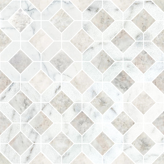 Carrara White - Nimbus Honed Marble Window Mosaic Tiles Bathroom Installation
