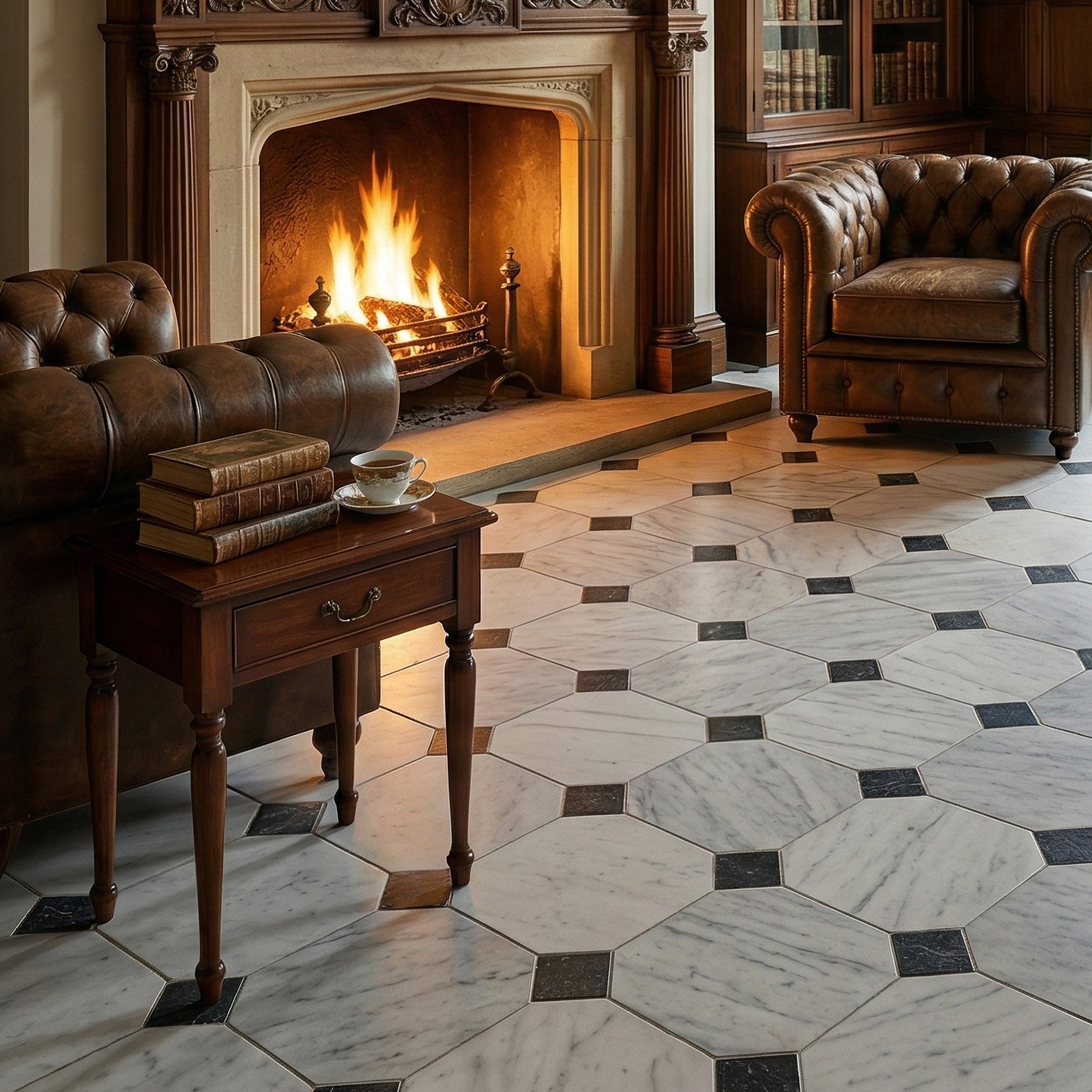 Carrara White - Selene Honed Marble Octagon Wall & Floor Tiles UK