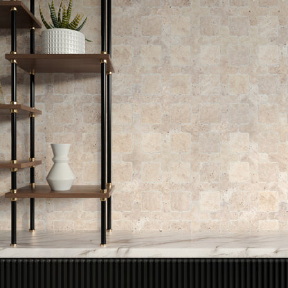 Close-up of Classic Tumbled Travertine Casablanca Mosaic Tiles