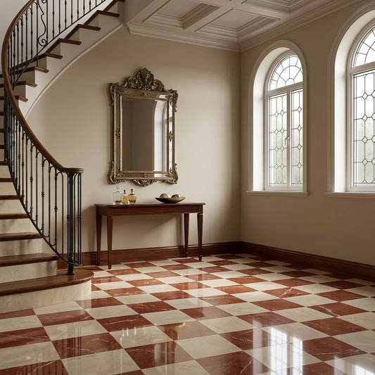 Crema Marfil - Rojo Alicante Polished Chequerboard Wall & Floor Tiles