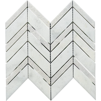 Long Island Carrara White - Grey Chevron Honed Mosaic Tiles