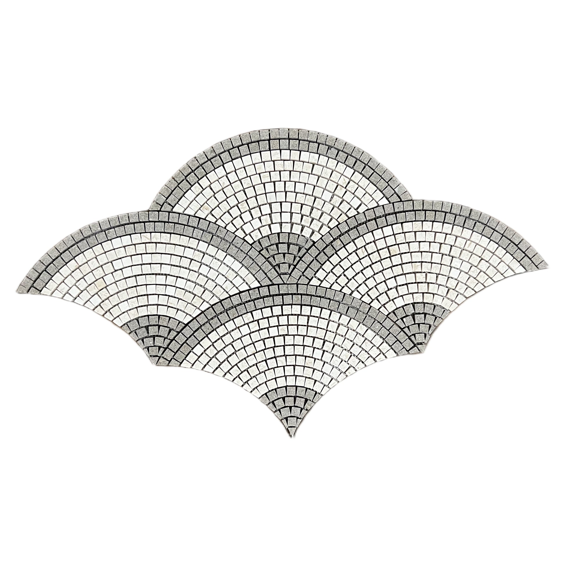 Rustic Green - Creamy Beige Outline Fan / Scallop Honed Limestone Mosaic Tile UK