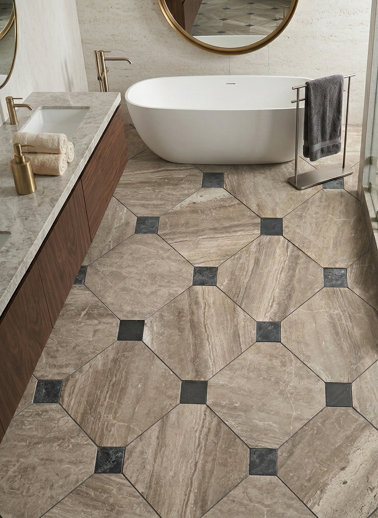 Close-up of Diana Royal - Selene Honed Marble Octagon Wall & Floor Tiles