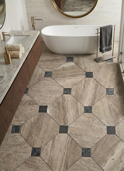 Close-up of Diana Royal - Selene Honed Marble Octagon Wall & Floor Tiles