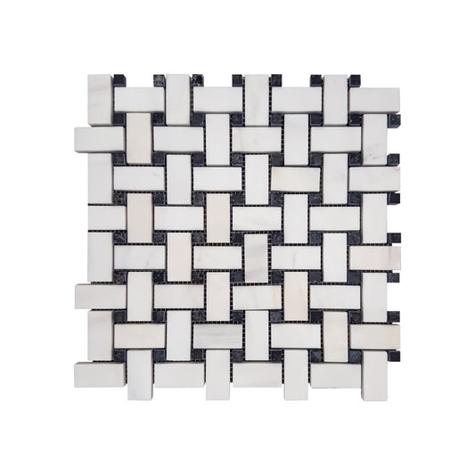 Dolomite - Nero Marquina Polished Marble Basket Weave Mosaic Tile