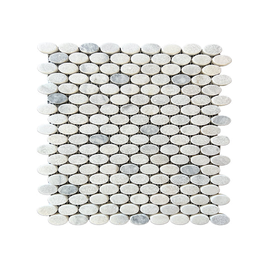 Ellipse Mugla White-Silver Tumbled Marble Mosaic Tiles