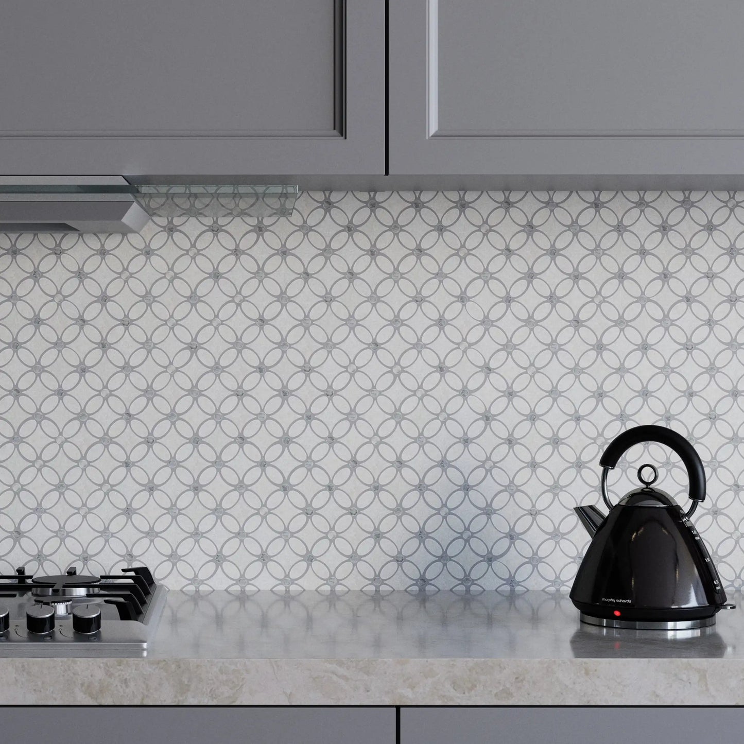 Flower Mugla White-Silver Tumbled Marble Mosaic Tiles