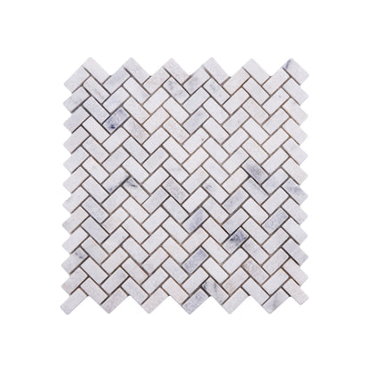 Herringbone Carrara Tumbled Marble Mosaic Tiles