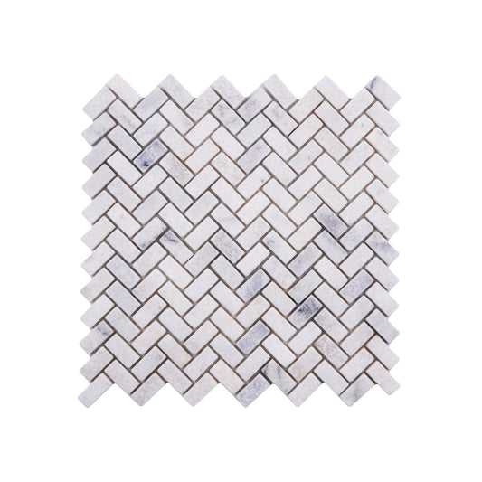 Herringbone Carrara Tumbled Marble Mosaic Tiles