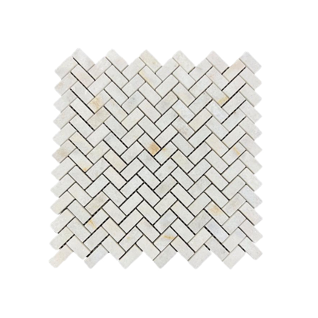 Herringbone Golden Honed Marble Mosaic Tiles