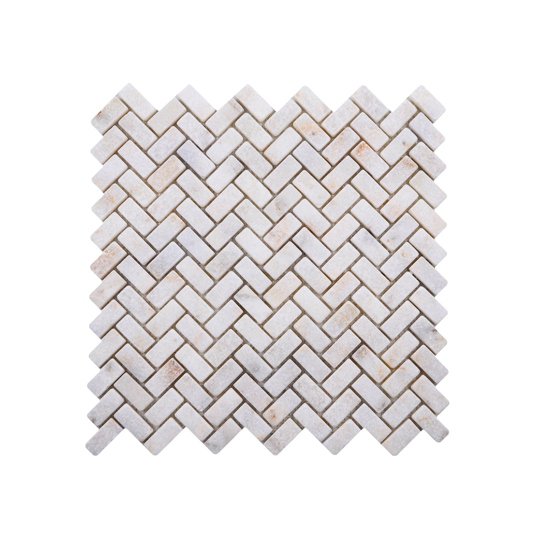 Herringbone Golden Tumbled Marble Mosaic Tiles