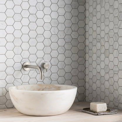 Carrara White Honed Marble Hexagon Mosaic Tiles 48x48