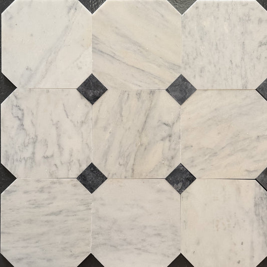 Carrara White - Selene Honed Marble Octagon Wall & Floor Tiles Bathroom Installation