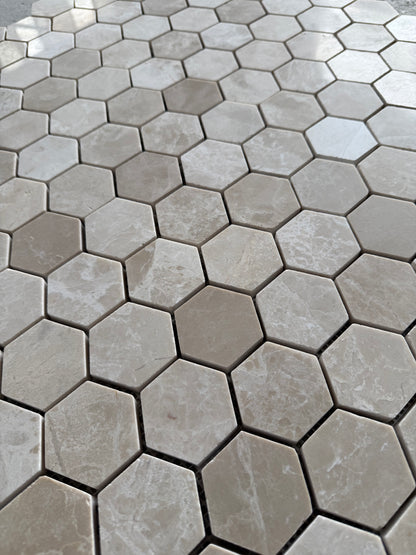 Belgravia Beige Polished Marble Hexagon Mosaic Tiles