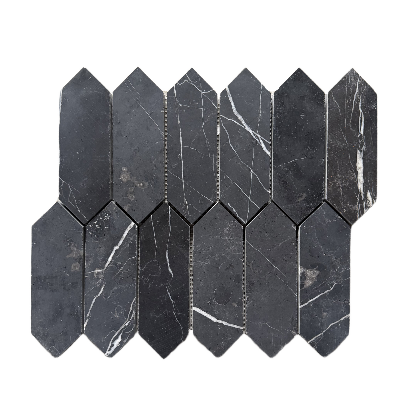 Nero Marquina Honed Marble Picket Mosaic Tiles
