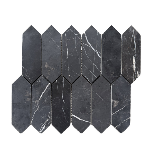 Nero Marquina Honed Marble Picket Mosaic Tiles