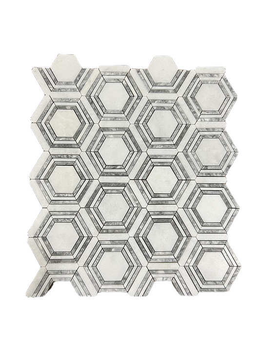 Framed Hexagon Honed Marble Mosaic Tile