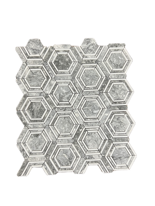 Framed Hexagon Honed Marble Mosaic Tile