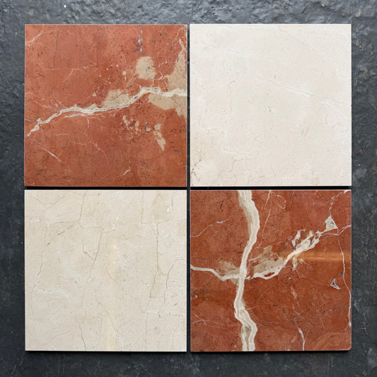 Crema Marfil - Rojo Alicante Polished Chequerboard Wall & Floor Tiles