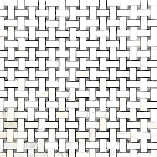 Dolomite - Platinum Grey Polished Marble Basket Weave Mosaic Tile