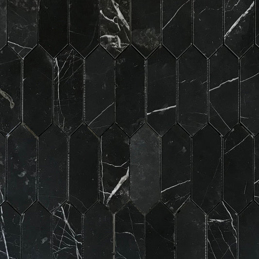 Nero Marquina Honed Marble Picket Mosaic Tiles