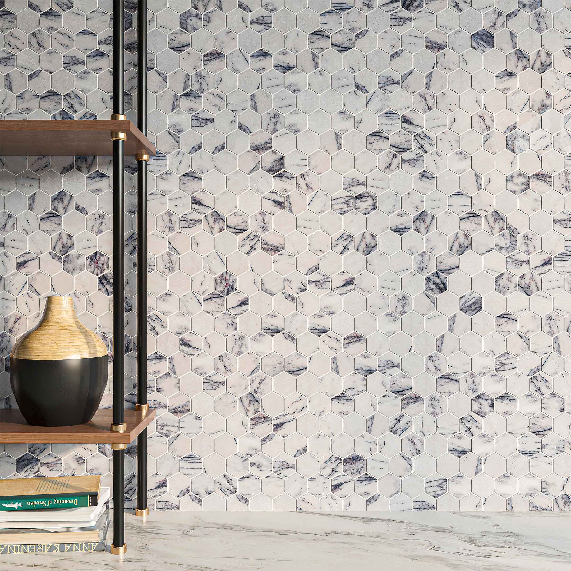 Calacatta Viola Polished Marble Hexagon Mosaic Tiles UK