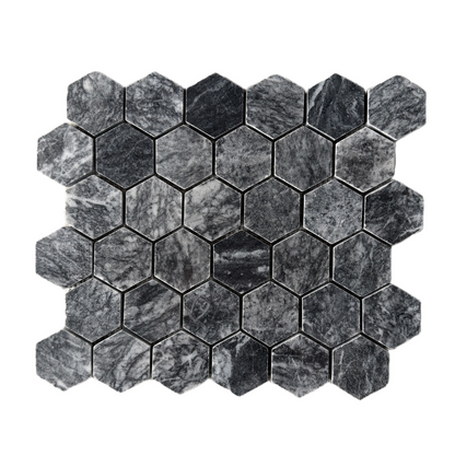 Platinum Black Polished Marble Hexagon Mosaic Tiles