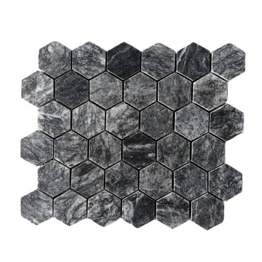 Platinum Black Polished Marble Hexagon Mosaic Tiles