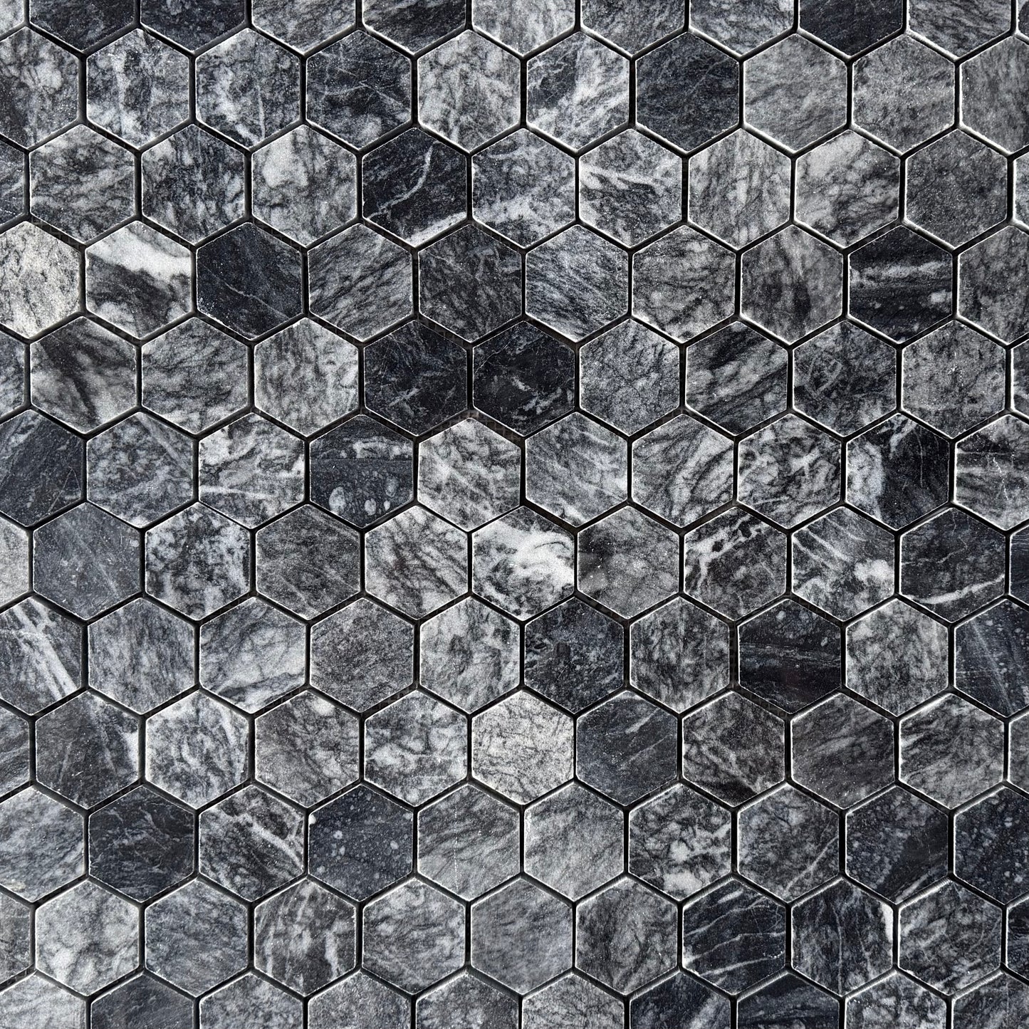 Platinum Black Polished Marble Hexagon Mosaic Tiles