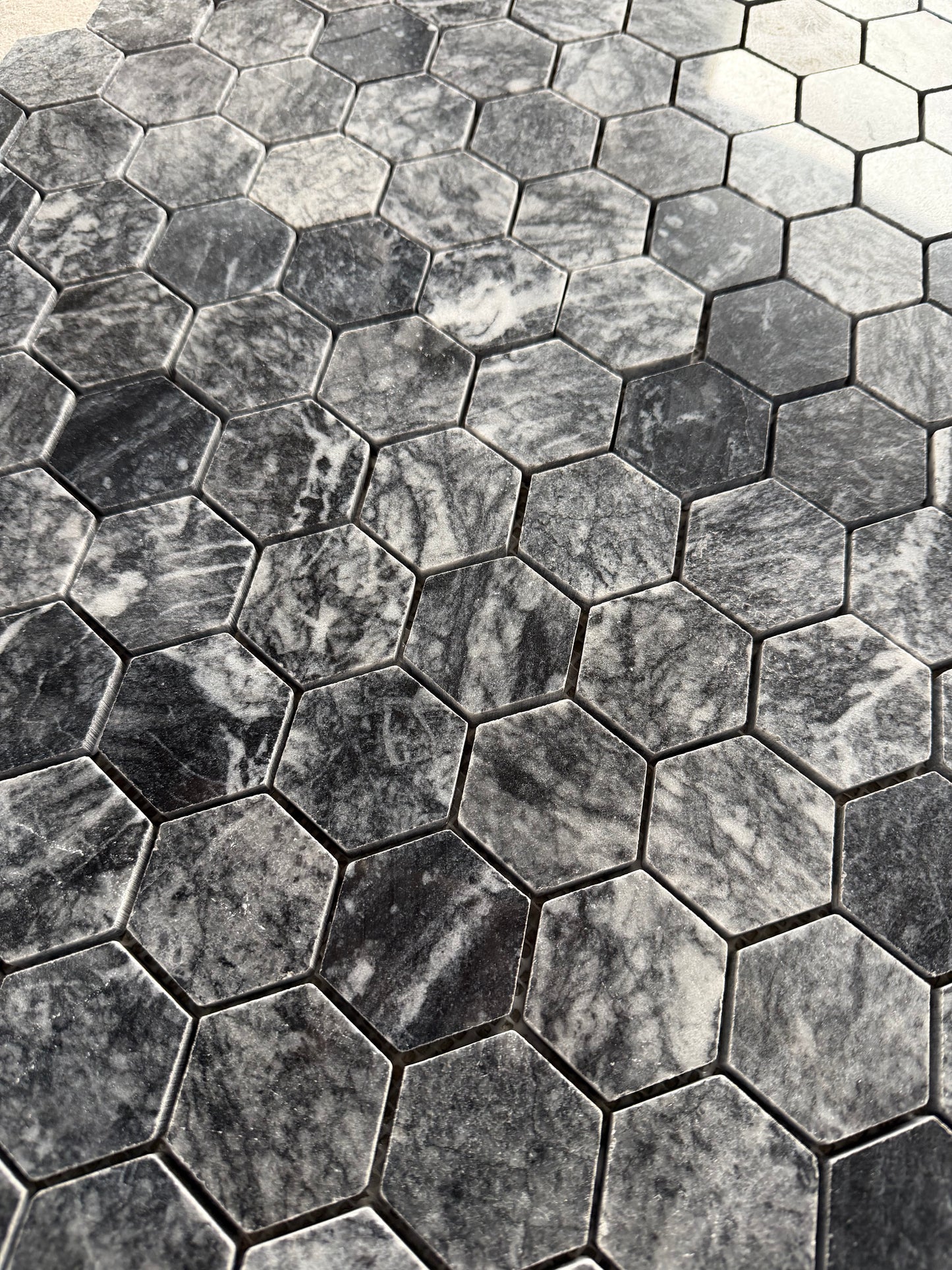 Platinum Black Polished Marble Hexagon Mosaic Tiles