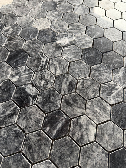 Platinum Black Polished Marble Hexagon Mosaic Tiles