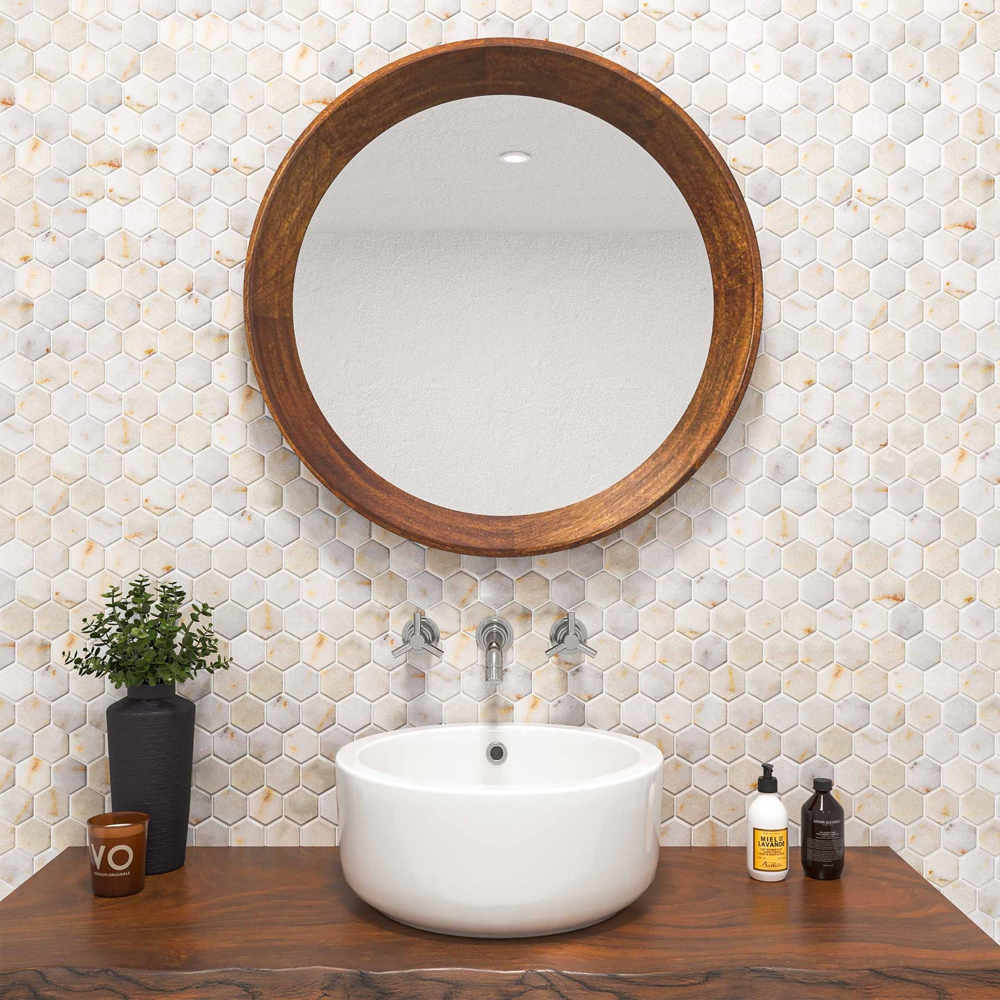 2 Inch Hexagon Golden Tumbled Marble Mosaic Tiles