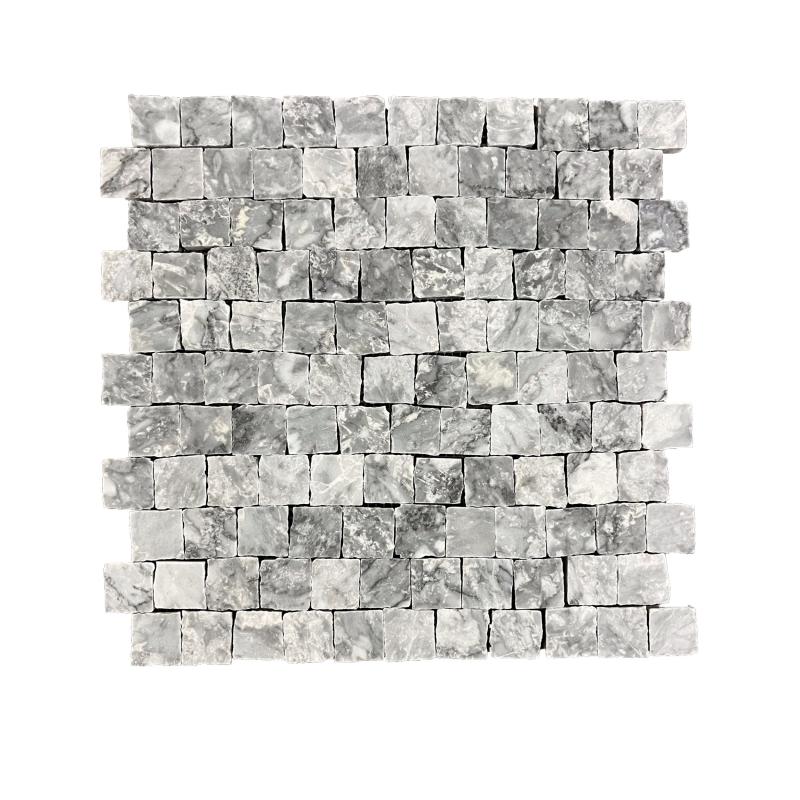 Platinum Grey Honed Marble Rustic Edge Square Mosaic Tile UK