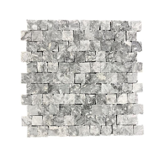 Silver Grey Rustic Edge Square Honed Marble Mosaic Tile