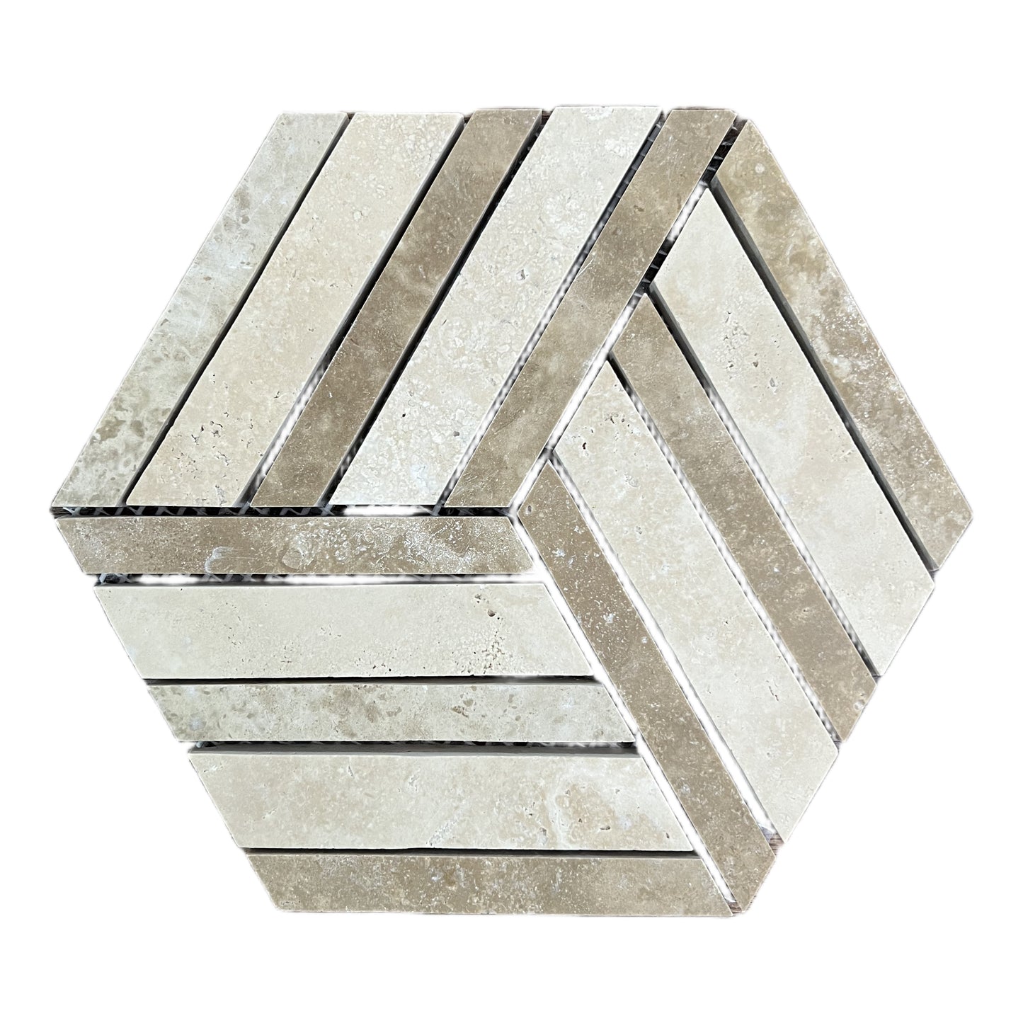 Split Hexagon Classic and Noche Travertine Honed Mosaic Tile