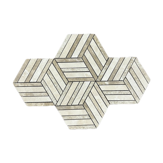 Split Hexagon Classic and Noche Travertine Honed Mosaic Tile