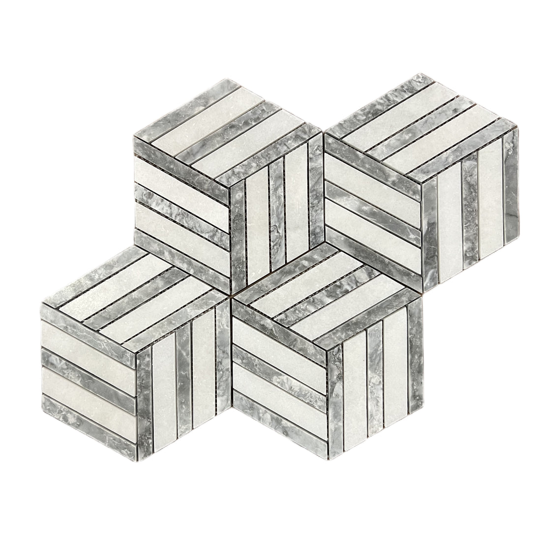 Split Hexagon Carrara White - Platinum Grey Honed Marble Mosaic Tile ...